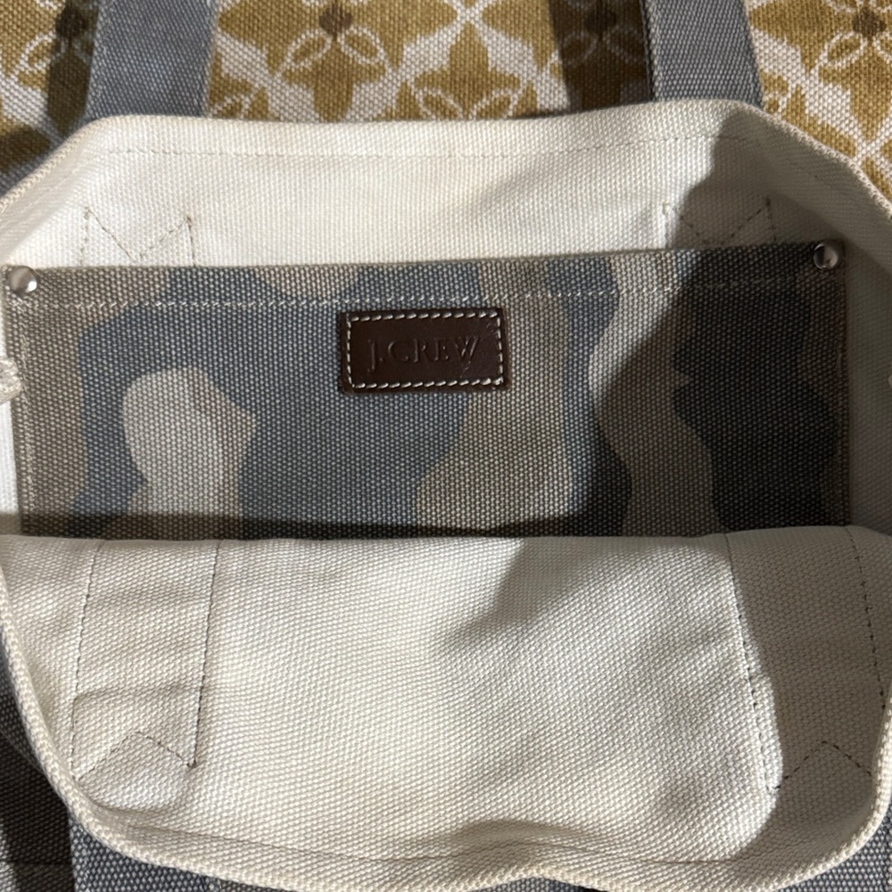 J. Crew Gray and Cream Canvas Tote 14x11.5 - Picture 2 of 2